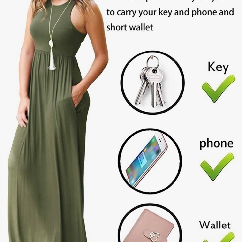 GRECERELLE Women's Sleeveless Racerback Maxi Dress Army Green with Pockets